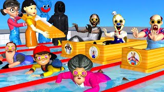 Scary Teacher 3D Miss T vs 5 Neighbor Swimming 100M Squid Game Challenge Huggy Wuggy Troll Dancing screenshot 3